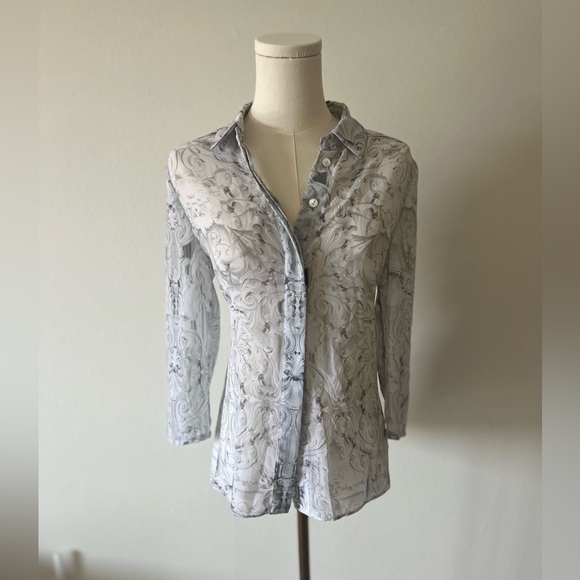 Ted Baker London Sew in Love grey and white sheer button up - Picture 5 of 10
